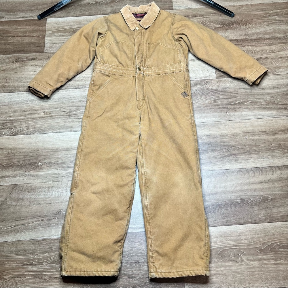 REAL RANCH WEAR Insulated Coveralls Boys M Quilted Zip Snap Brown Cowboy Work